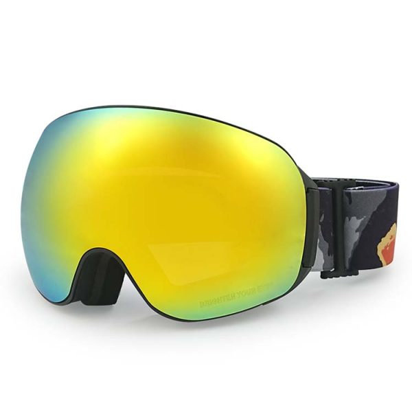 Gold ski goggles spherical magnetic anti-fog 100% UV protection